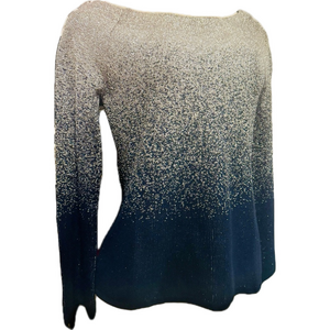 White House Black Market Blue and Silver Knit Top